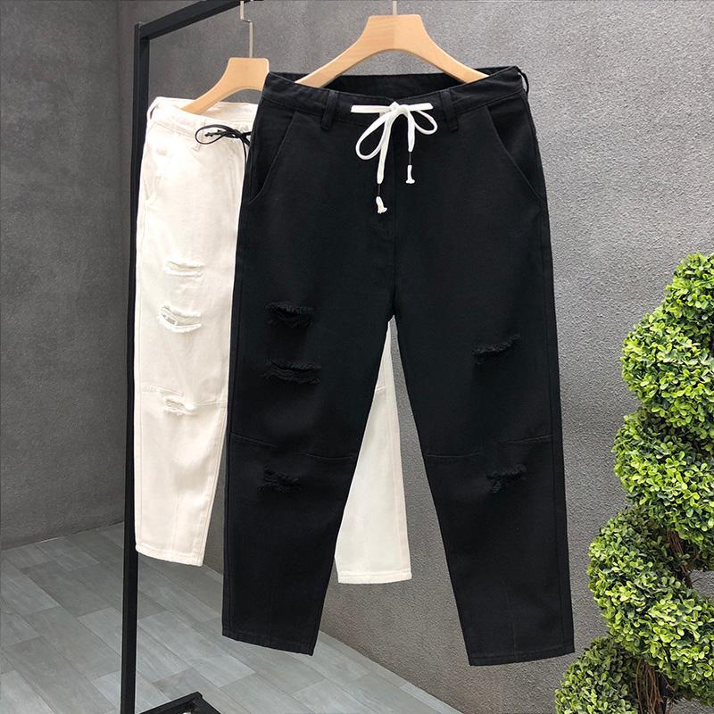 White Jeans Men'S Trendy Brand Fashionable Cropped Pants Thin Men'S Ripped Pants - Image 3